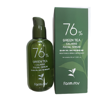 Farmstay 76% Green Tea Calming Facial Serum, Успокаивающая сыворотка с экстрактом зеленого чая, 100 мл